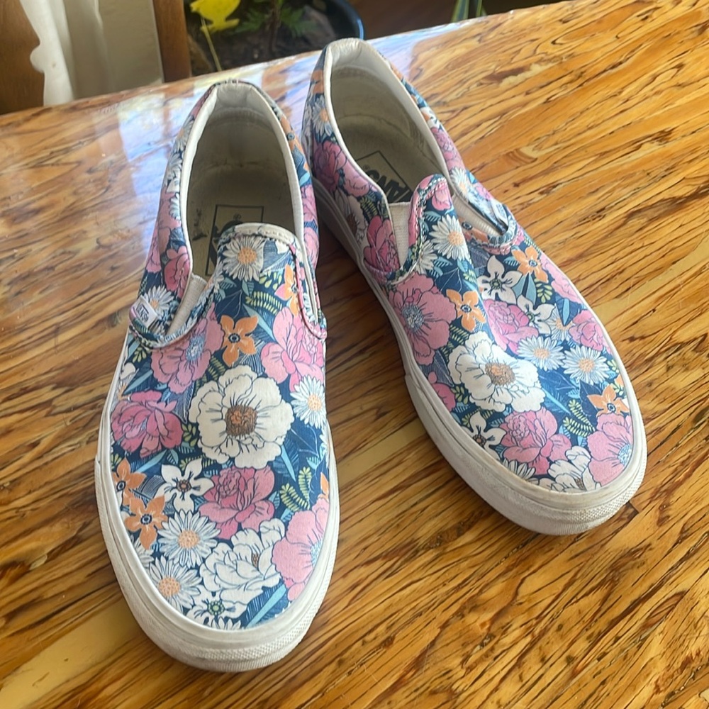 Vans Floral Slip-On Shoes - Pink, Blue, White
